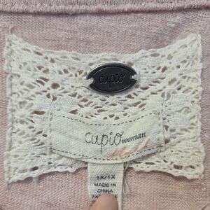 Cupio Lady's Pink Lace-Detail Knit Top Short Sleeve 1XL